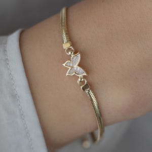 14K Real Gold Butterfly Bracelet – Dazzling Women’s Gift for Christmas and Special Occasions