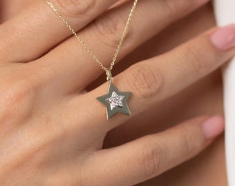 14K Solid Yellow Gold Star Pendant Necklace – Dainty Charm