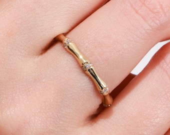 Bambusring Gold: Zierliches Zirkonband