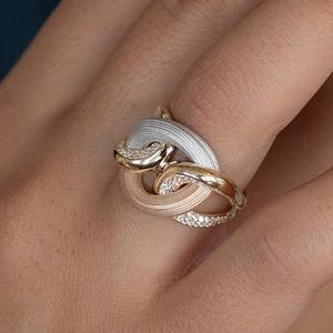 Bague en or massif tricolore pour femme - Bague cadeau tendance en or jaune, blanc et or rose - Bijoux faits main élégants