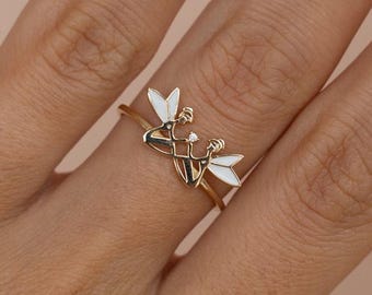 Solid Gold Fairy Ring – Unique Winged Design – Dainty Women’s Ring