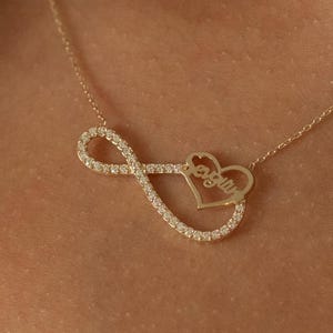 14K Real Gold Infinity Heart Necklace,  Love Pendant for Women
