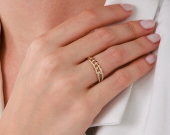 Real Gold Chain-link Ring With Zircon Stones - Valentine's Gift - Etsy