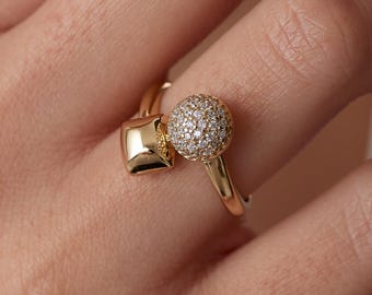 Solid Gold Geometric Ring, Real Gold Ring, Women's Unique Statement Jewelry - Dainty Gift for Her
