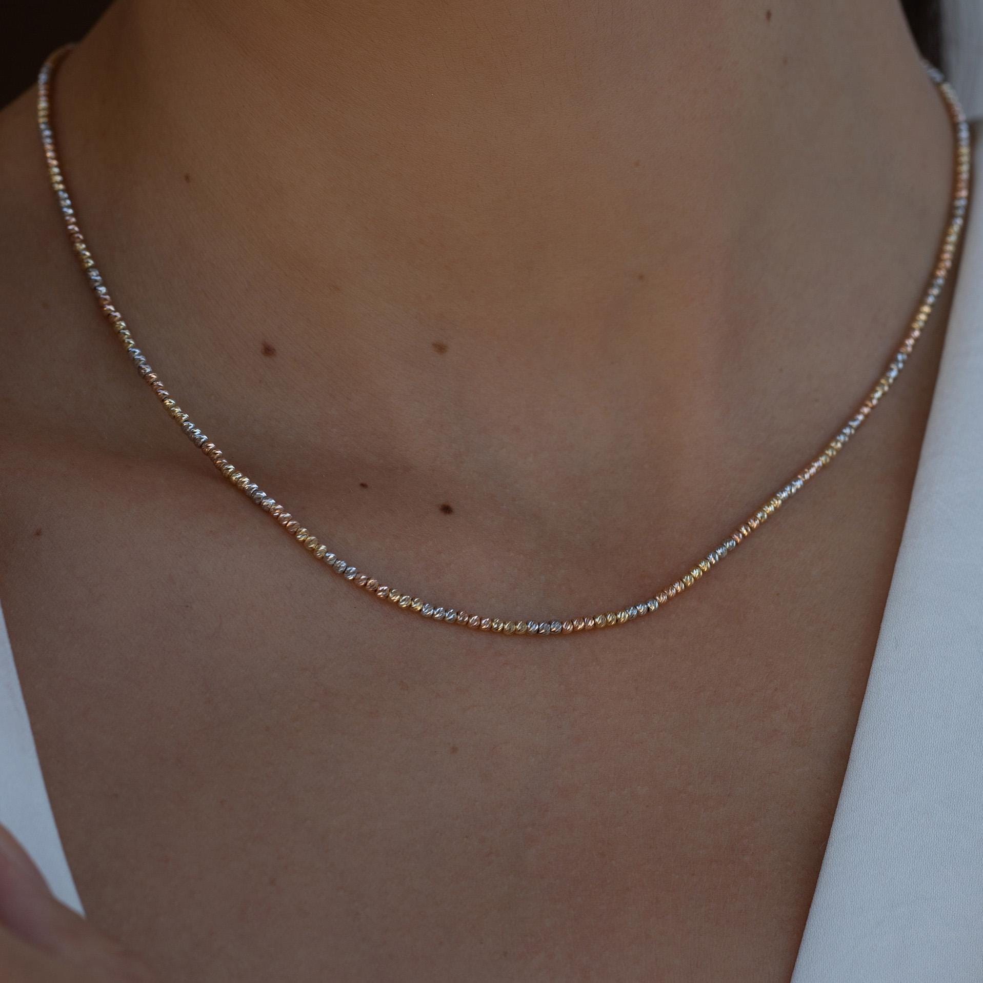 14K Tri-color Gold Chain Necklace: Elegant Solid Gold Jewelry - Etsy