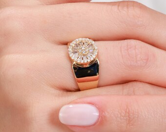 Trapezoid Stone Gold Ring, Real Gold Jewelry, Solid Gold, Unique Gift for Women, Valentine's Day Gift