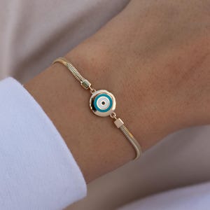 14K Äkta Guld Dubbelsidigt Onda Ögat Armband - Eleganta Damsmycken