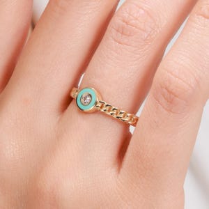 Real Gold Evil Eye Ring: Handmade Enamel Zircon Jewelry