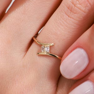 Solid Gold Minimalist Ring with Baguette Stones, Elegant Gift for Women