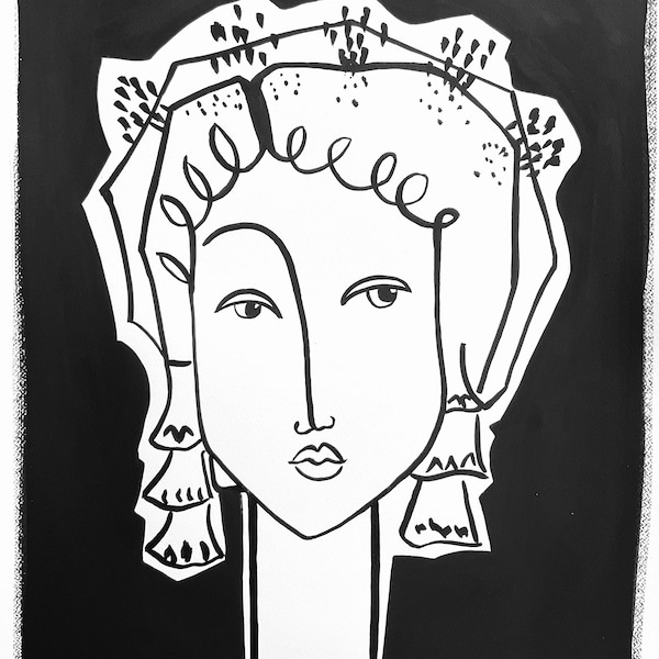 Original ARTIST drawing, ”cyclade 1” woman face in black ink on quality paper, modern minimalist artwork, handmade.