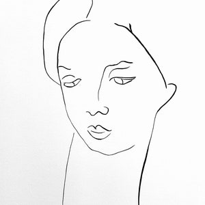 Original ARTIST drawing, ”Modigliani woman face” in black ink on quality paper, modern minimalist artwork, handmade.