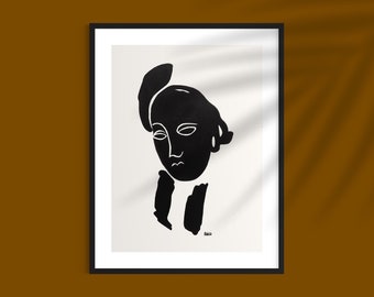 Original ARTIST drawing, ”African woman totem in black ink on quality paper, modern minimalist artwork, handmade.