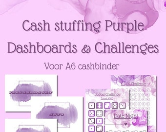 Lila PDF Cash Stuffing NL – Niederländisches Cash Stuffing PDF-Dashboards und Herausforderungen – Cash Stuffing-Herausforderungen Niederländisch – Geld sparen