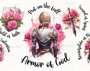 Full Armor of God PNG, Christian Mug Wraparound, Ephesians 6, Christian Clipart PNG, Watercolor Armor of God