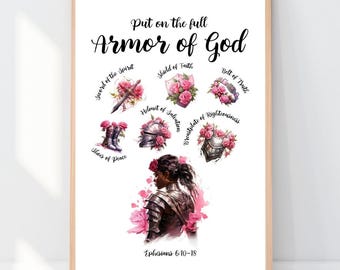 Armor of God Printable, Full Armor of God Wall Art, Armor of God Poster, Armor of God for Women, Christian Girl, New Believer Gift