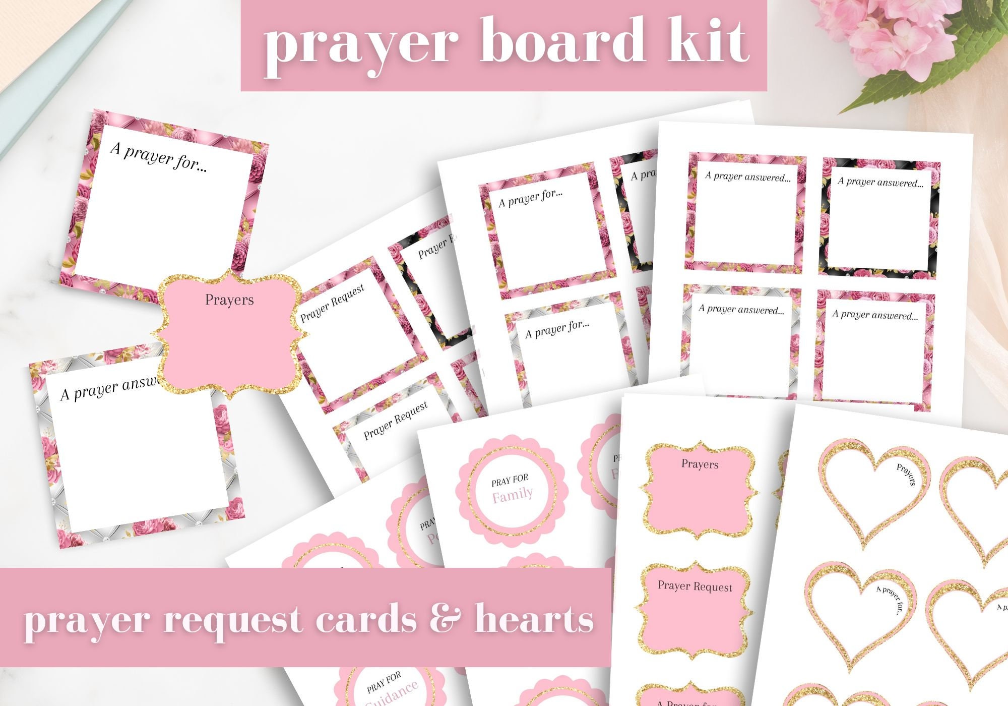 Printable Prayer Board Kit, Vintage Floral Prayer Board, Prayer