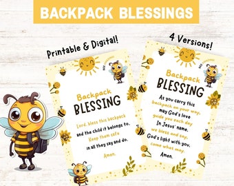 Backpack Blessings, Back To School Prayers, Prayer Tag, Backpack Tag, Lunchbox Notes, Prayer Printable