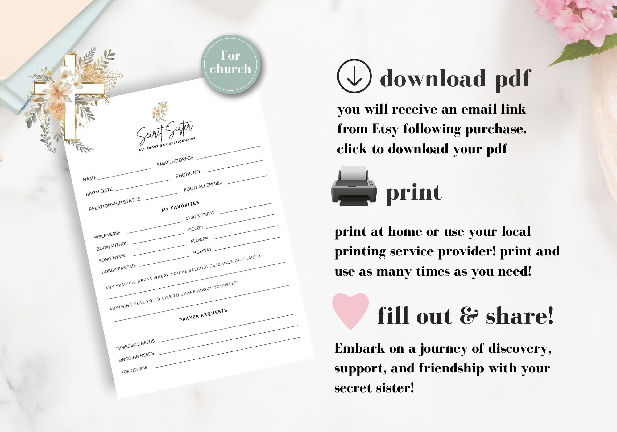 Church Secret Sister Questionnaire, Printable Secret Sister Survey ...