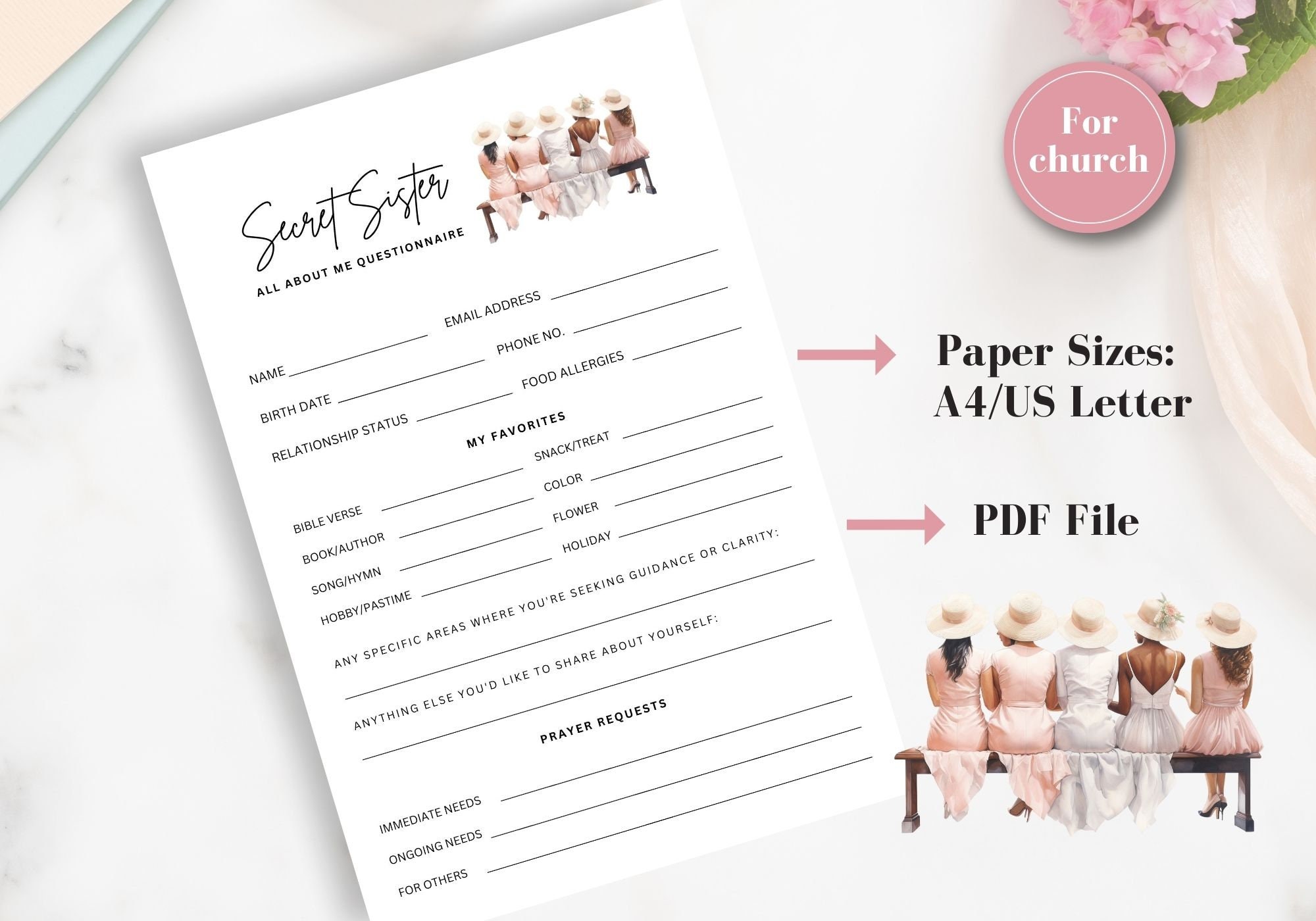 Church Secret Sister Questionnaire, Printable Secret Sister Survey ...
