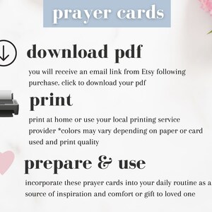 K&ouml;nnte beinhalten: Ein druckbarer PDF-Download von Gebetskarten. Das Bild zeigt ein rosa Herz, ein Druckersymbol und einen Abw&auml;rtspfeil mit dem Text "PDF herunterladen" und "Drucken".