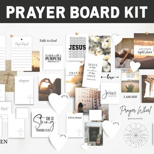 Prayer Board Printable Kit, Prayer Board Ideas, Daily Prayer Board Templates, Light Aesthetic Christian Photo Collage, War Room Art
