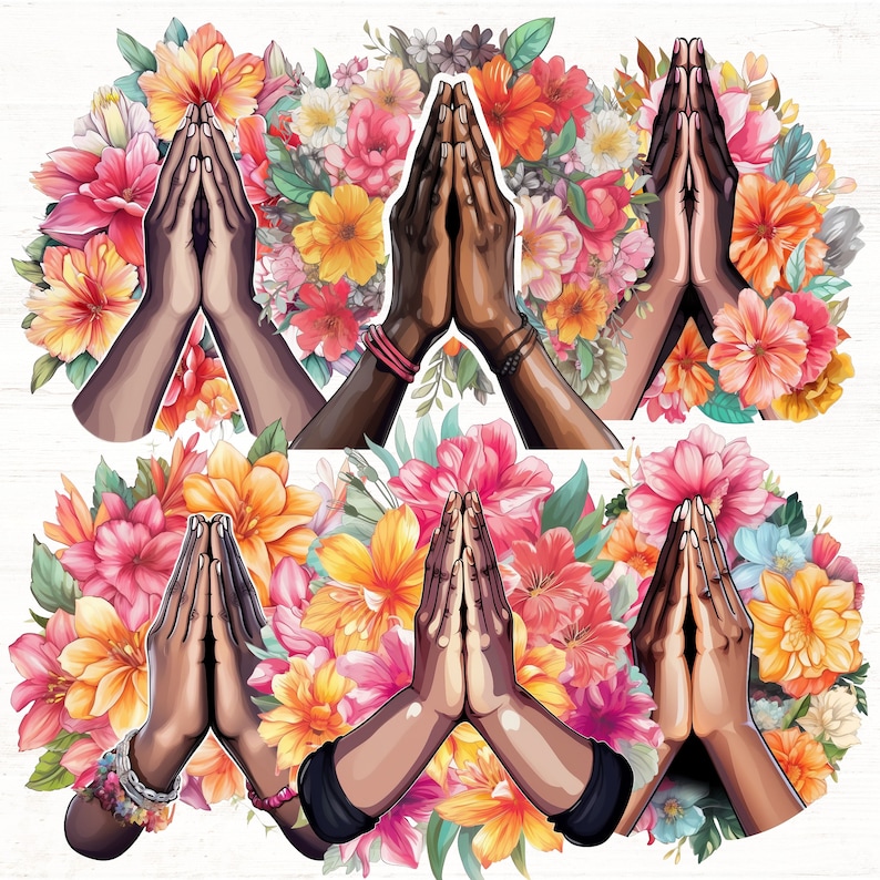 Prayer Clipart, Praying Hands PNGs, Christian PNG, Black Woman Praying PNG, Church PNG, Commercial Use, Blessings Clipart image 1