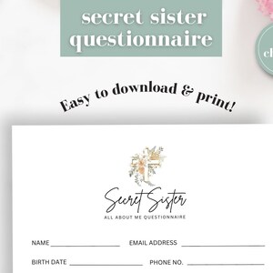 Church Secret Sister Questionnaire Printable Secret Sister - Etsy