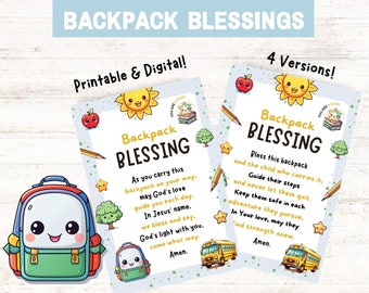 Backpack Blessings, Back To School Backpack Prayer, Prayer Tag, Sunday School Backpack Tag, Lunchbox Notes, Kids Prayer Printable