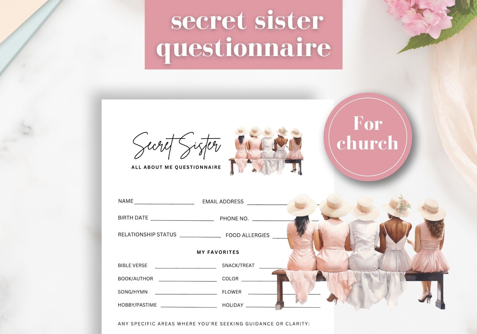 Church Secret Sister Questionnaire, Printable Secret Sister Survey ...