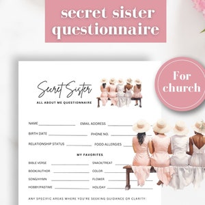Church Secret Sister Questionnaire, Printable Secret Sister Survey, Church Appreciation, Church Gift Exchange, Womens Ministry Secret Sister
