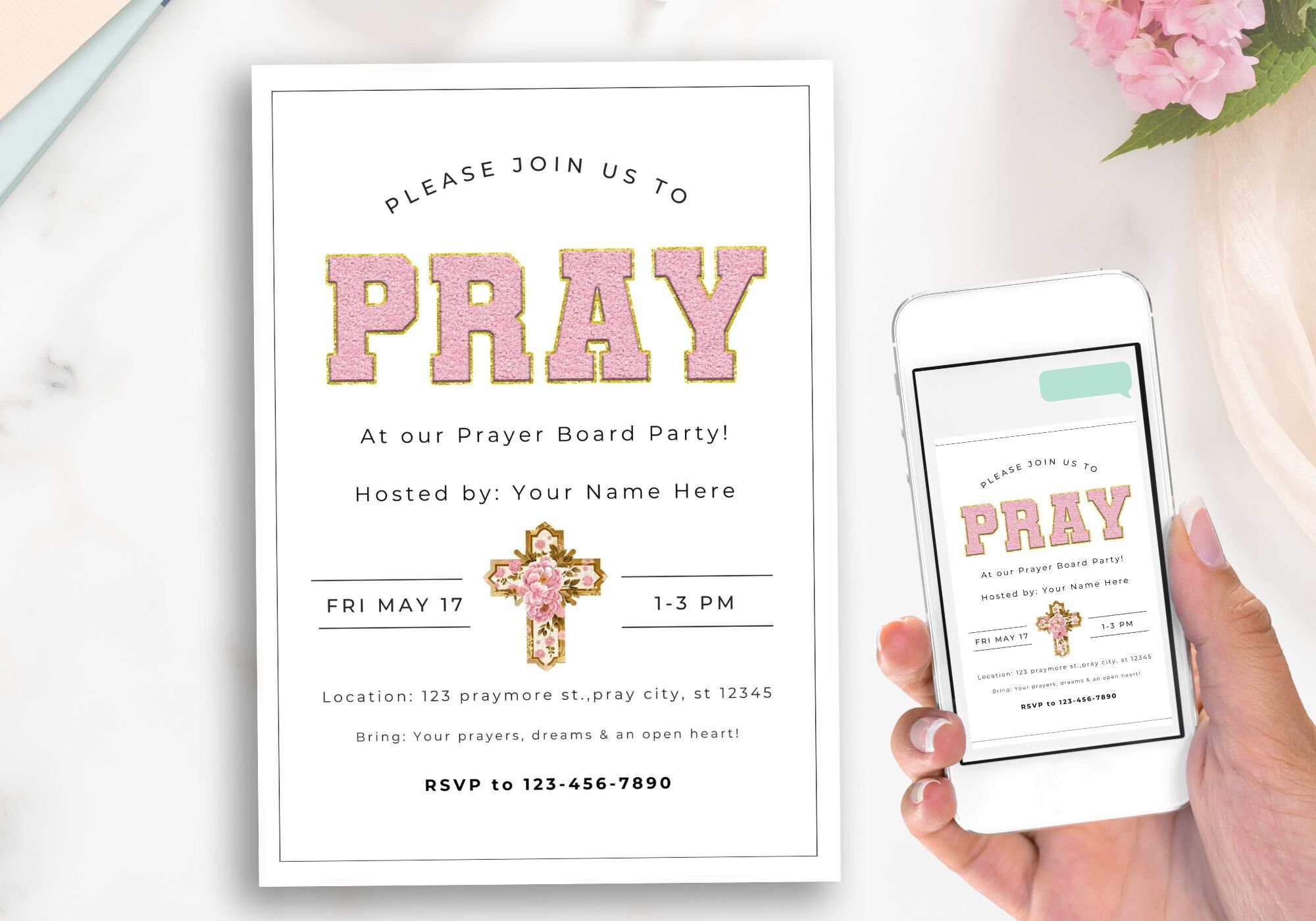 Prayer Invite Prayer Board Party Invite, Editable Printable Prayer Party Invitation ...
