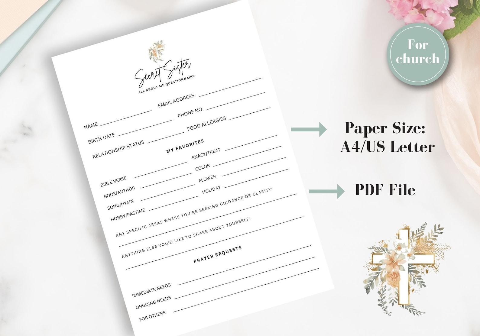 Church Secret Sister Questionnaire, Printable Secret Sister Survey ...