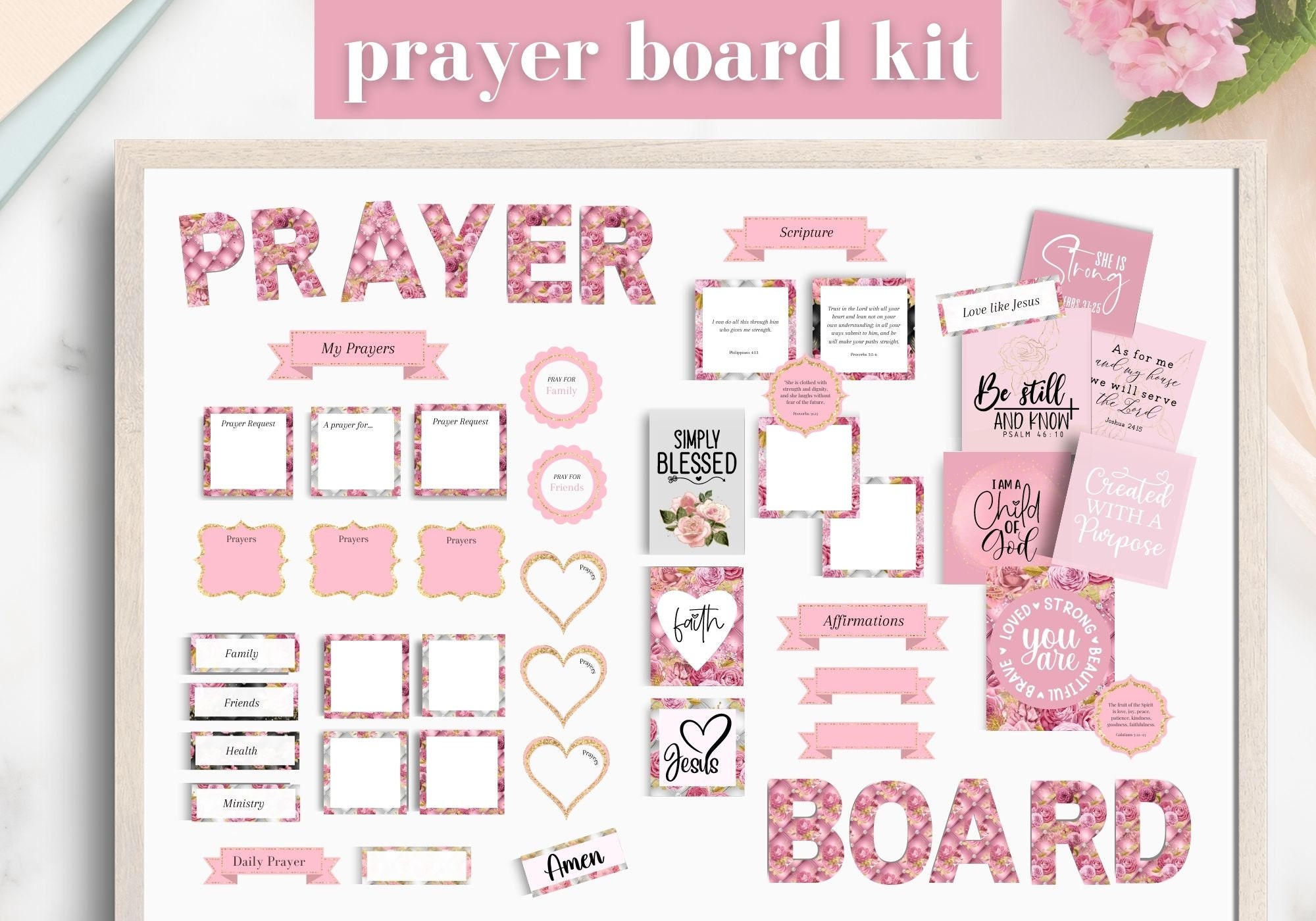 Prayer Board Kit Printable, Blank Prayer Squares, Bible Verse Cards Prayer  Activity, Pink Aesthetic Wall Collage, Answered Prayers Templates