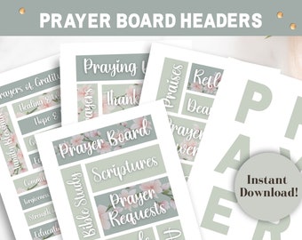 Prayer Board Printables, Grüne Gebetstafel Wörter, Prayer Board Überschriften Kit