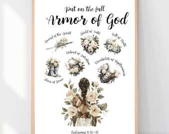Armor of God Printable, Full Armor of God Wall Art, Armor of God Poster, Armor of God for Women, Christian Girl, New Believer Gift