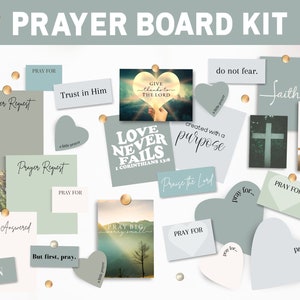 Prayer Board Kit Printable, Prayer Board Ideas, War Room Photos, Daily Prayer Board, Green Aesthetic, Christian Photo Wall Collage Kit