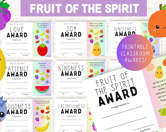 Fruit of the Spirit Awards, Printable Fruit of the Spirit Certificate, Christian Classroom, Kids Bible Study Award, Homeschool Awards