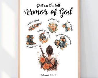 Armor of God Printable, Full Armor of God Wall Art, Watercolor Armor of God, Digital Download, Armor of God for Women, Christian Teen Gift