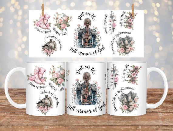 Full Armor of God PNG, Christian Mug Wraparound, Ephesians 6, Christian Clipart PNG, Watercolor Armor of God