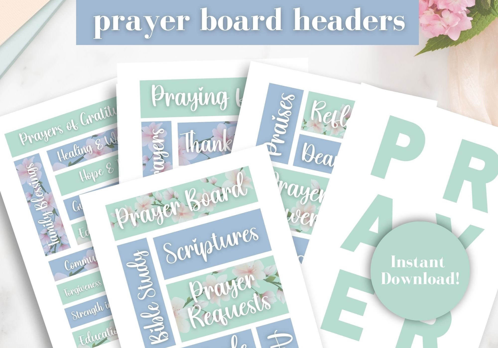 Prayer Board Kit Printable, Daily Prayer Board, Pink Prayer Board Headings  & Words, Christian Bulletin Board 
