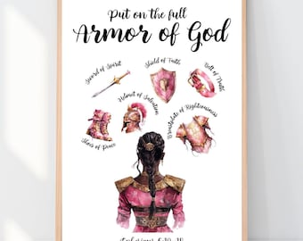 Armor of God Printable, Full Armor of God Wall Art, Armor of God Poster, Armor of God for Women, Christian Girl, New Believer Gift