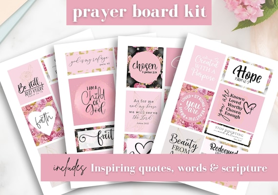 Pink Prayer Board Kit, Printable Prayer Cards, Christian Wall