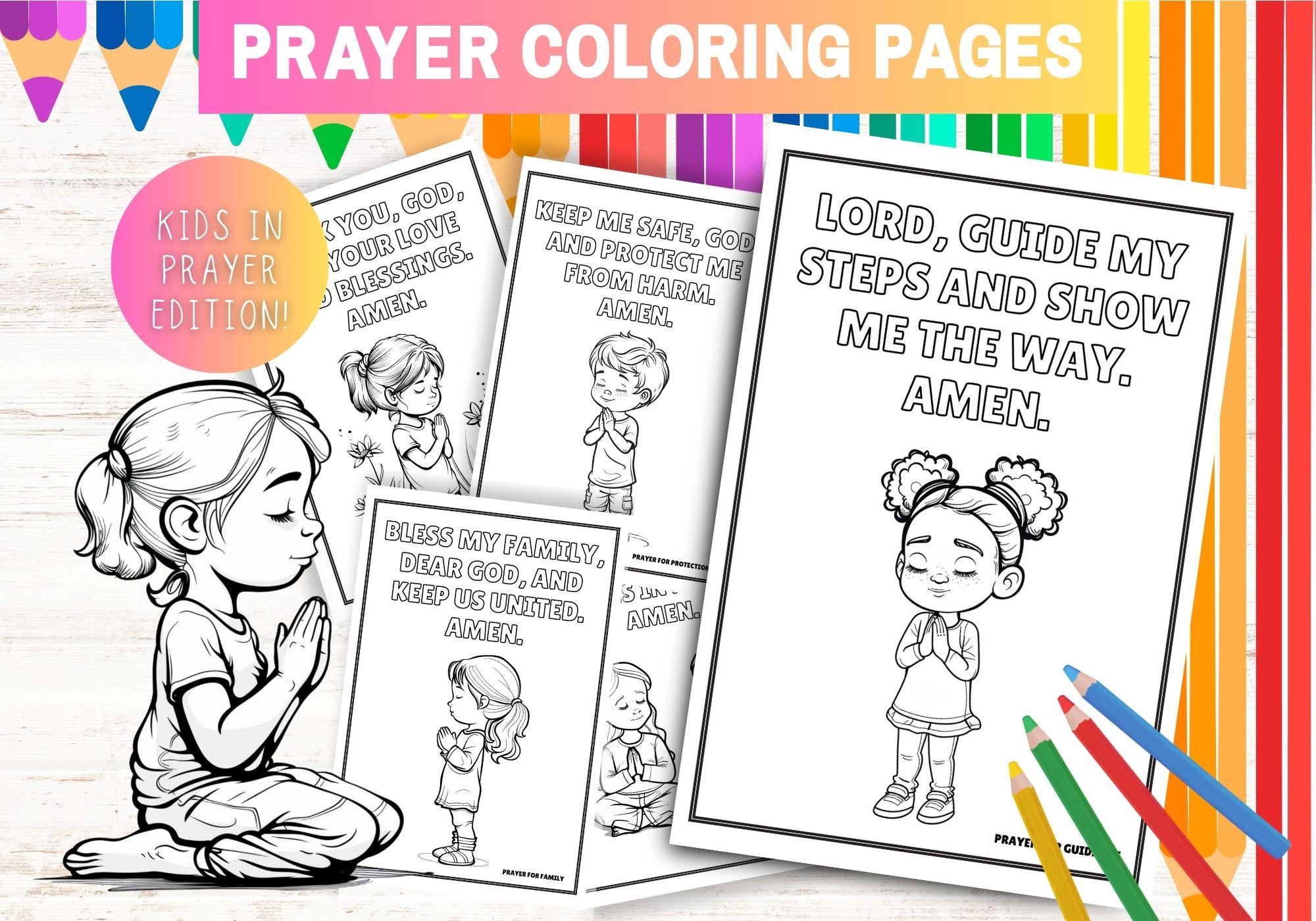 Kids Prayer Coloring Activity, Printable Bible Coloring Pages, Christian Preschool, Children's Praying Coloring Page
