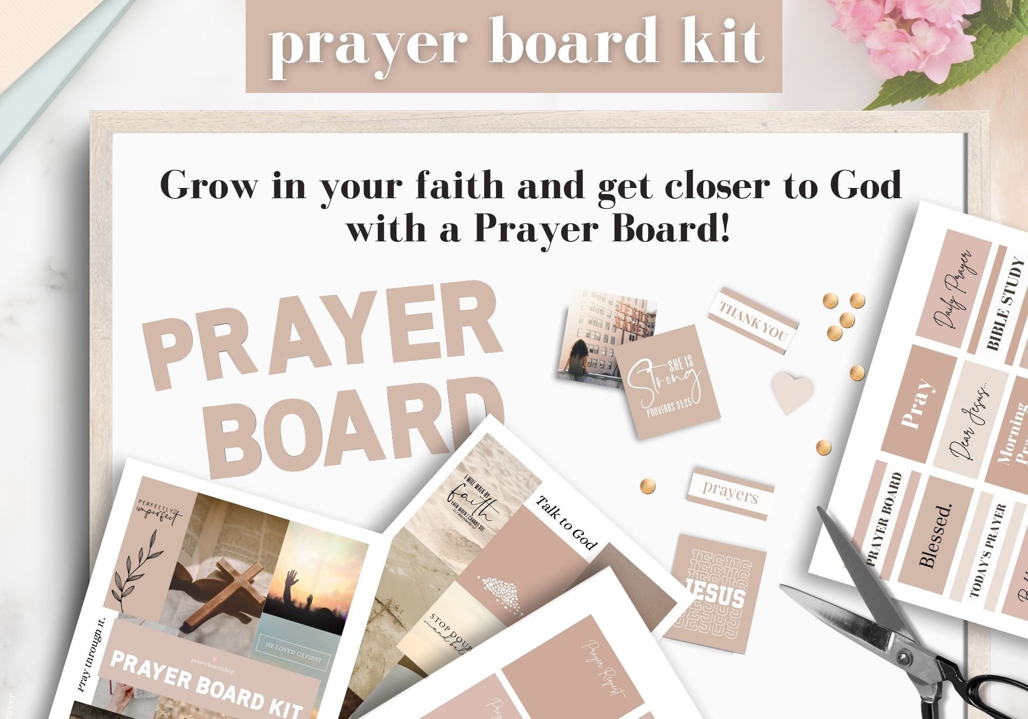 Prayer Board Kit Pink Printable, Blank Prayer Cards for Christian