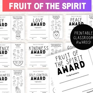 Premios Fruto del Espíritu, Certificado Fruto del Espíritu imprimible, Aula Cristiana, Premio Estudio Bíblico para Niños, Coloración Bíblica para Niños