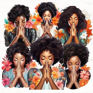 Gebed clipart, vrouwen in gebed PNGs, christelijke PNG, zwarte vrouw bidden PNG, kerk PNG, commercieel gebruik, zegen clipart
