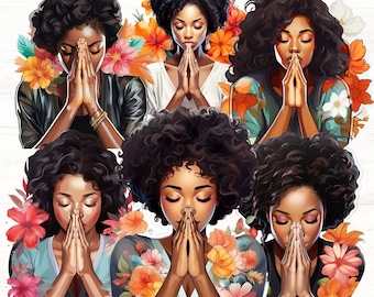 Prayer Clipart, Women In Prayer PNGs, Christian PNG, Black Woman Praying PNG, Church PNG, Commercial Use, Blessing Clipart
