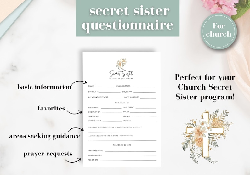 Church Secret Sister Questionnaire Printable Secret Sister - Etsy