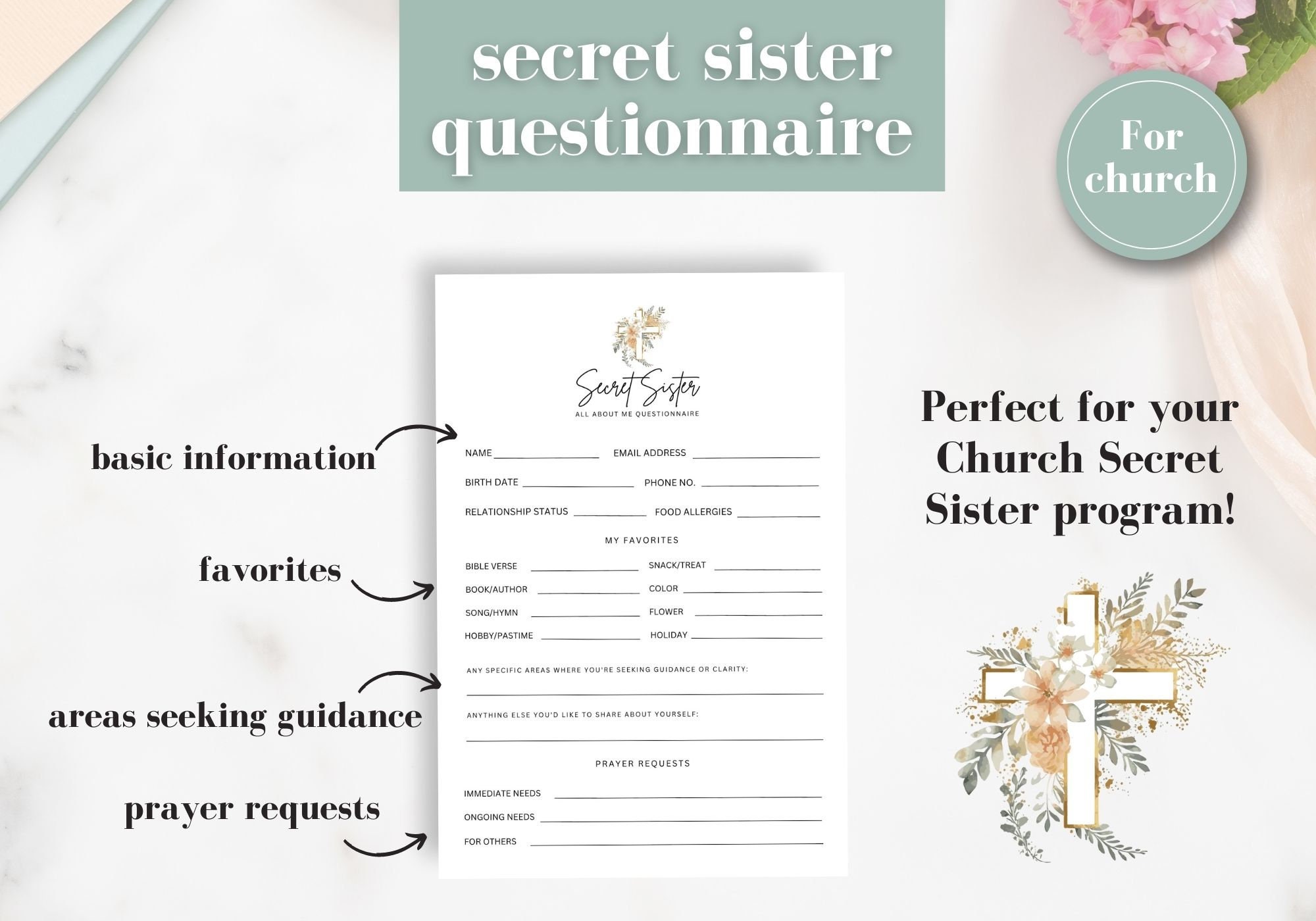 Church Secret Sister Questionnaire Printable Secret Sister - Etsy