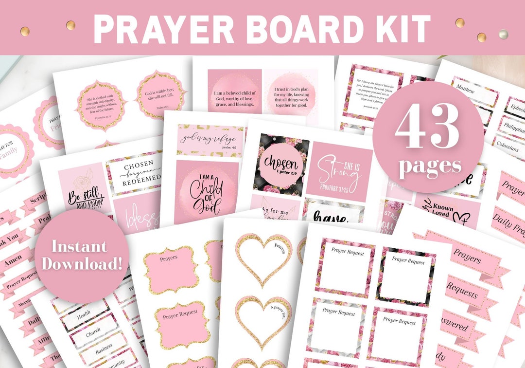 Prayer Board Printable, Daily Prayer Board, Prayer Board Headings & Words,  Christian Bulletin Board, Words of Faith 